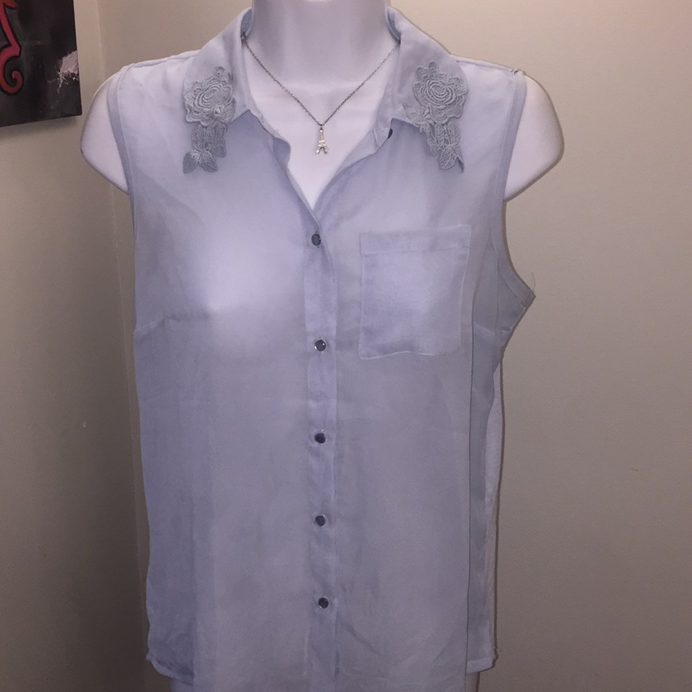 Powder blue button up tank by Vera